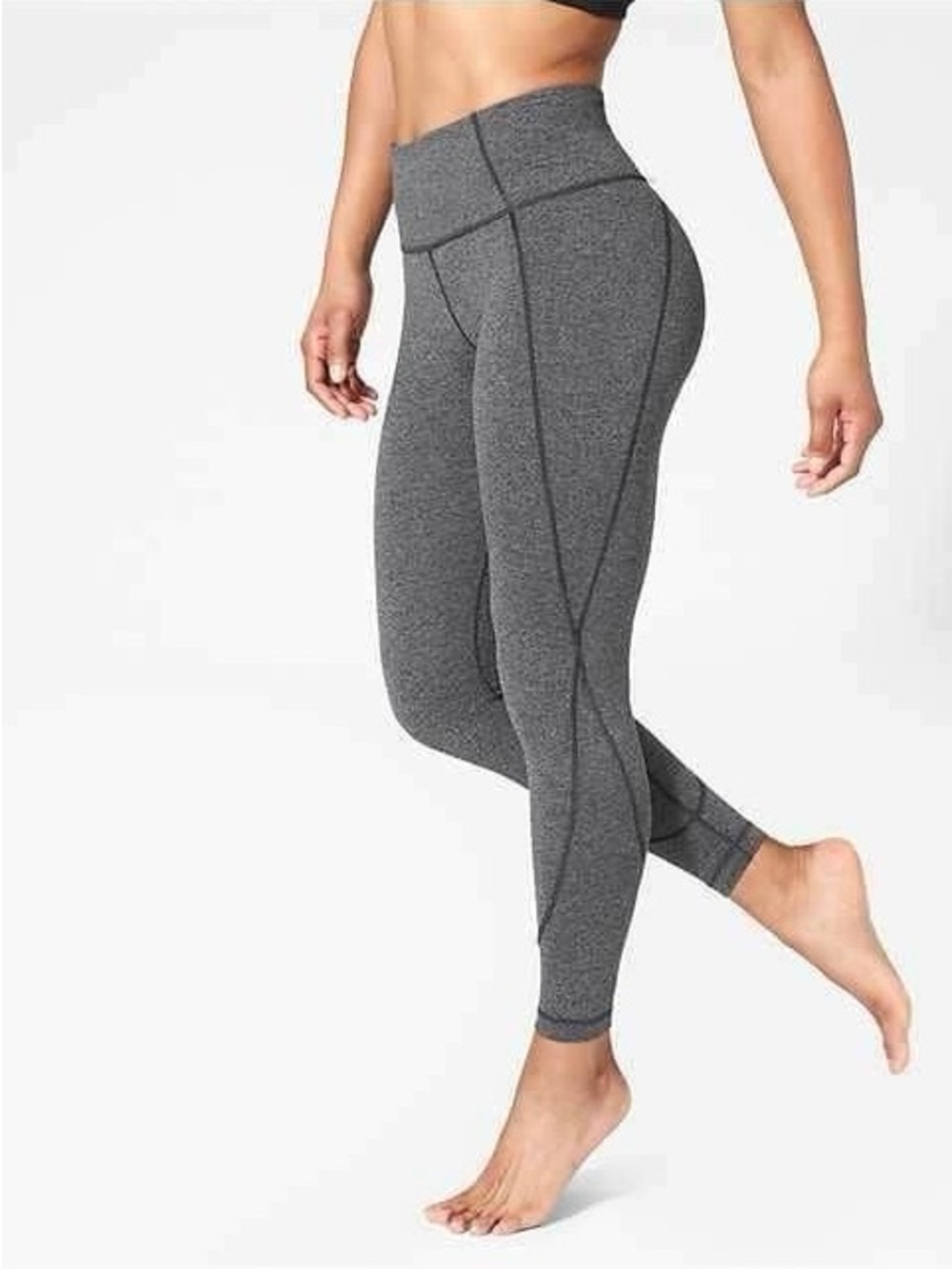 Athleta Salutation 7/8 Heather Gray High-Waist Leggings Medium Cross Seams